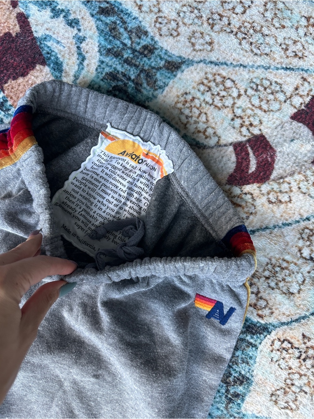 Aviator Nation Heather Gray Joggers with Rainbow Side Stripe - Picture 3 of 4